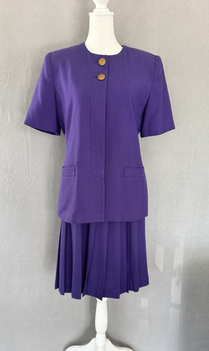 Vintage Oleg Cassini Purple Skirt Suit 8P 80s Power Suit Working Girl Costume